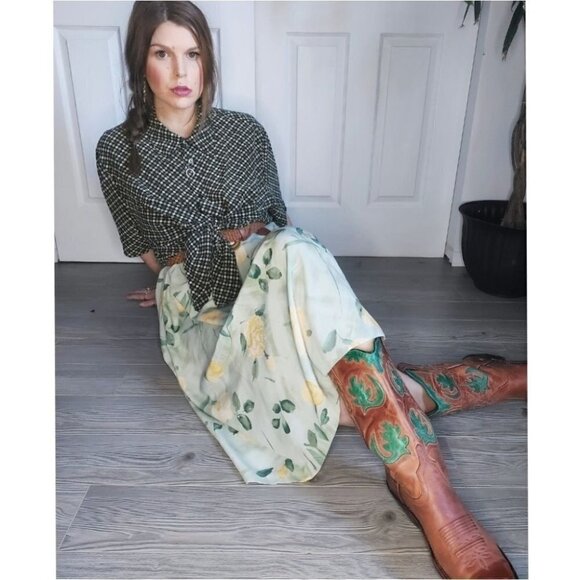 𝅺3x Green Checkered Vintage Blouse - Picture 1 of 6